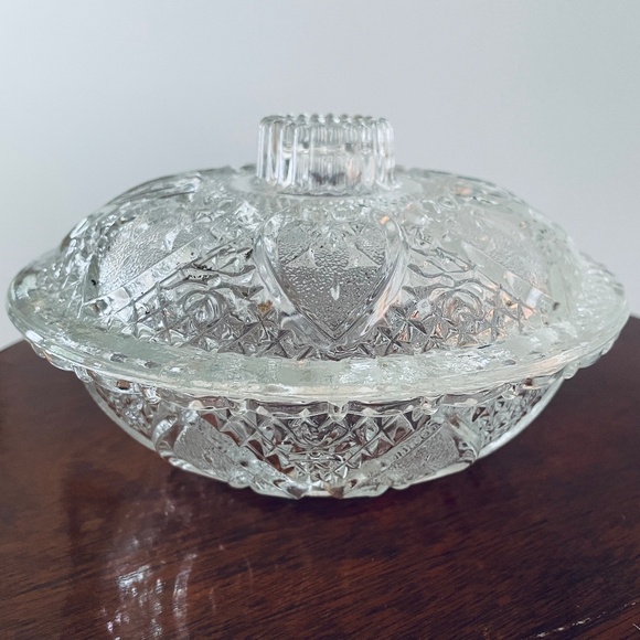 Vintage glass cut lidded candy dish, vintage dish with lid, Candy dish - Picture 1 of 5